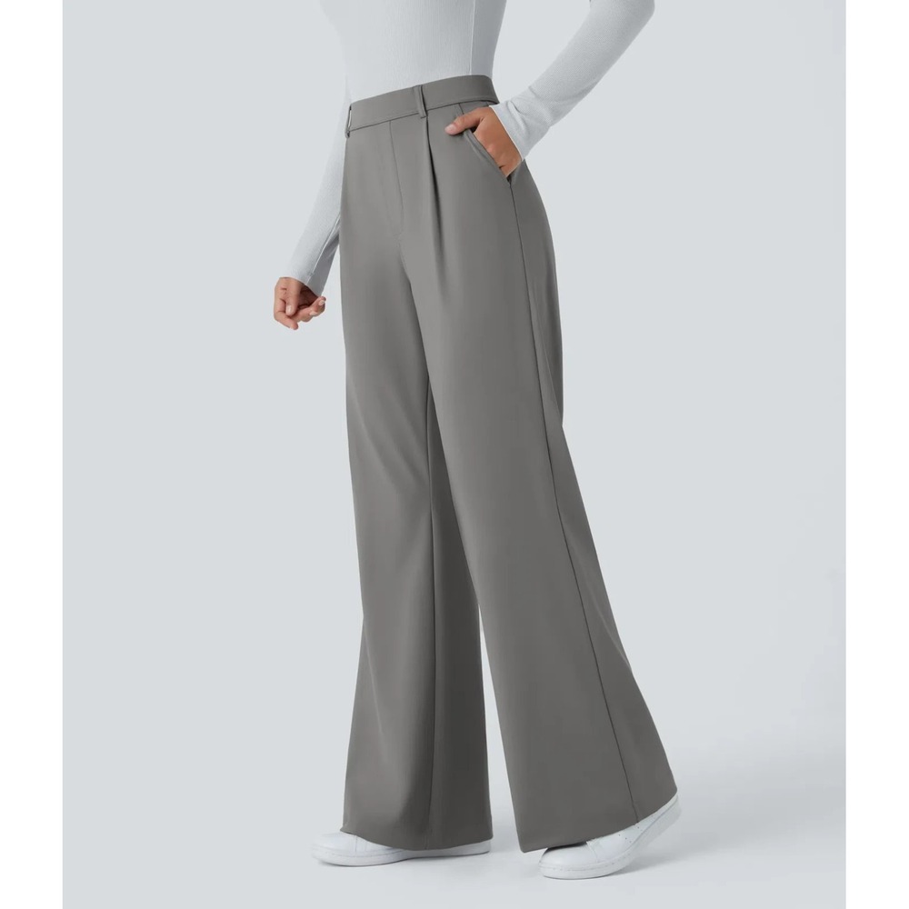 Halara Flex DayStretch High Waisted Pocket Work Flare Pants Gray M Reg Wide Leg